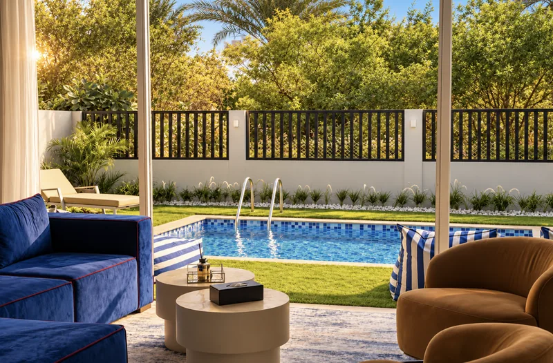 Yasmin private pool seen through the glass doors